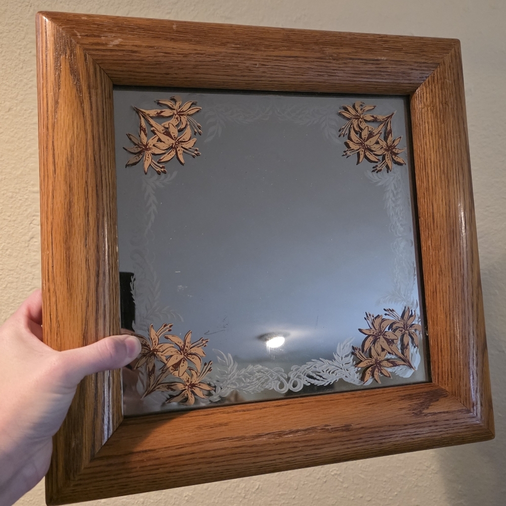 Elegant Brown Framed Wall Mirror With Floral Details